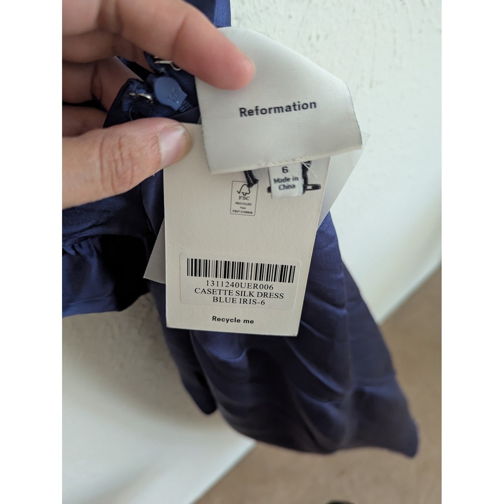Reformation Casette Silk Dress Size 6 Blue Iris Open Back Midi NWT - Picture 8 of 9